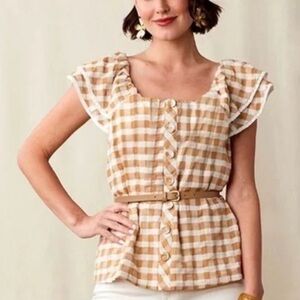 Matilda Jane Beige Checkered Ruffle Top